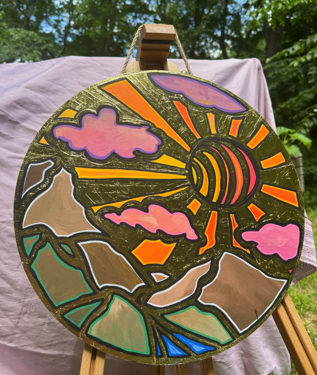 Painted Wall Hanging - Faux stained glass sunset