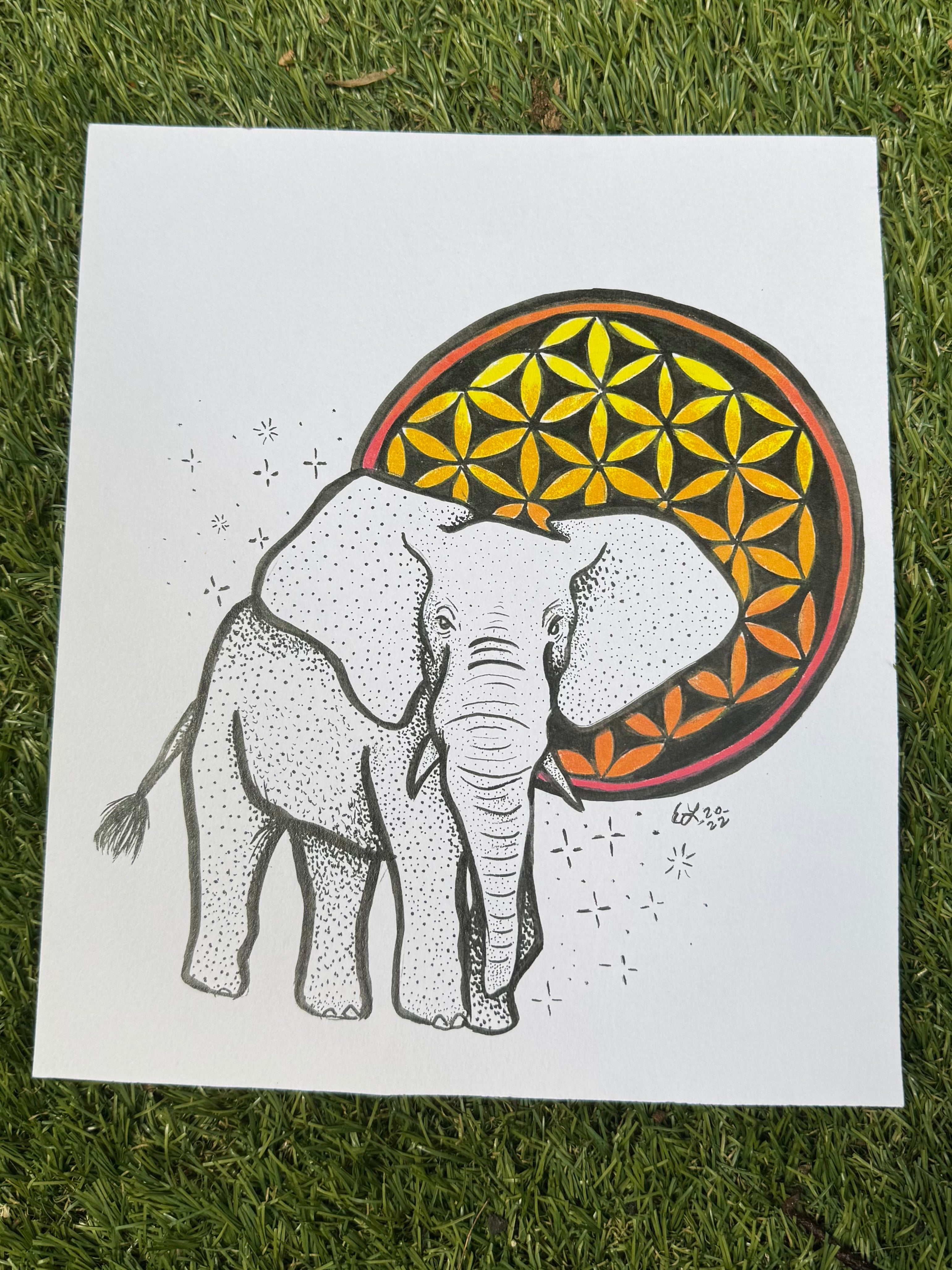 Elephant Flower of Life - Print